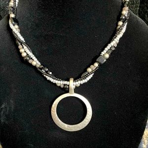 Premier Designs silver and black bead twist necklace.
